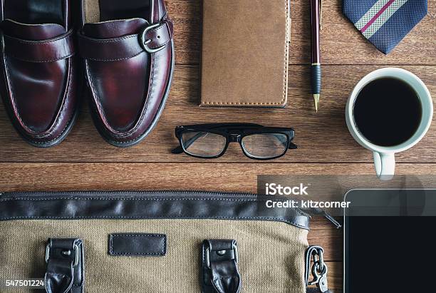 Men Accessories On Old Wooden Background Business Themes Stock Photo - Download Image Now