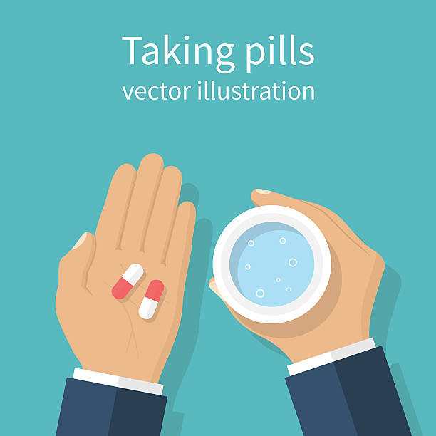 принимая таблетки, вектор - vitamin pill excess pill capsule stock illustrations