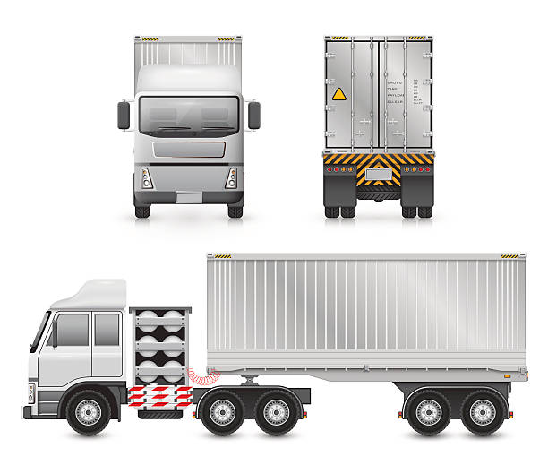 ttrailer lkw vektor - truck semi truck vehicle trailer rear view stock-grafiken, -clipart, -cartoons und -symbole