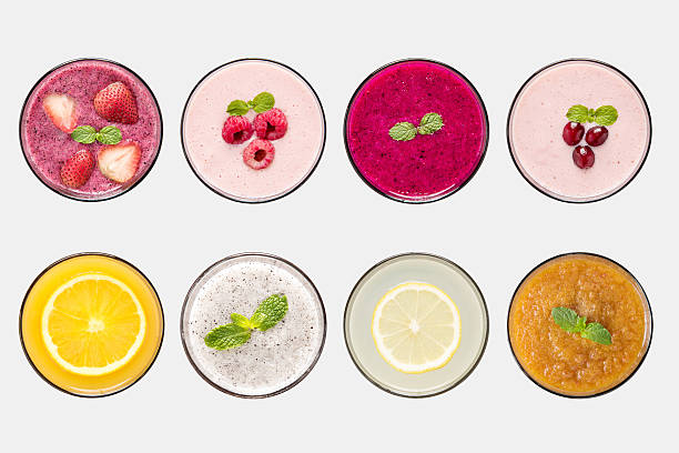 모형 과일 스무디와 과일 주스 세트의 디자인 컨셉 - drink alcohol juice red 뉴스 사진 이미지