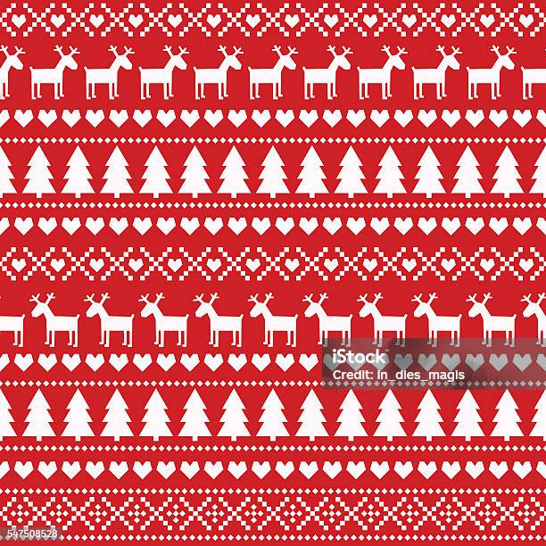 Christmas Seamless Pattern Card Scandinavian Sweater Style Stock Illustration - Download Image Now