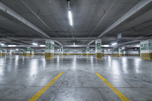 Empty underground garage parking space