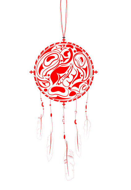Dream Catcher with indigenous pattern Dream Catcher with indigenous pattern and ornament pow wow stock illustrations