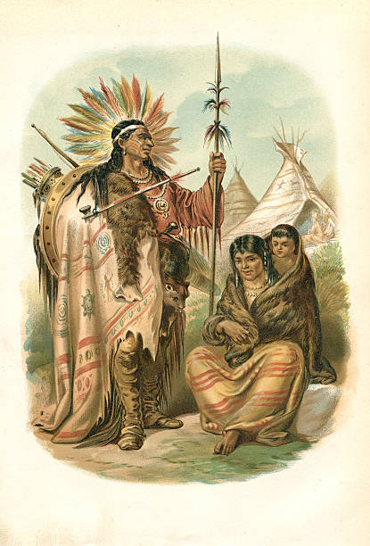 ilustraciones, imágenes clip art, dibujos animados e iconos de stock de par de indios nativos americanos de las llanuras de la etnicidad 1880 - cherokee