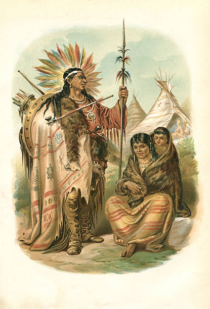 Couple of native American Ethnicity plains Indians 1880 Steel engraving Couple of native American Ethnicity apache culture stock illustrations