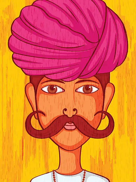 Vector illustration of Rajasthani Man in traditional costume of Rajasthan, India