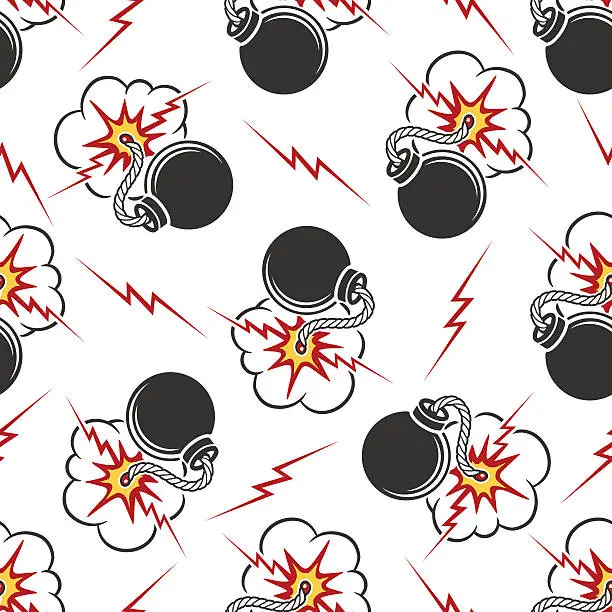 Vector illustration of Seamless pattern with cartoon bombs