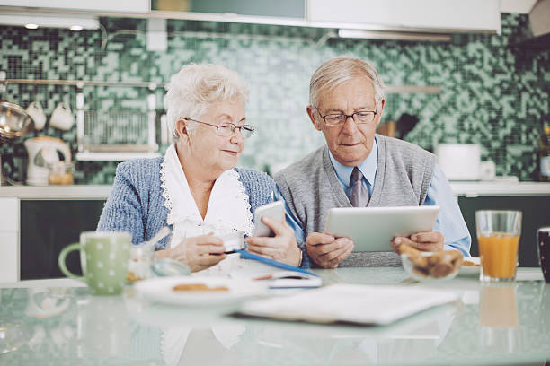 Senior couple having breakfast together
