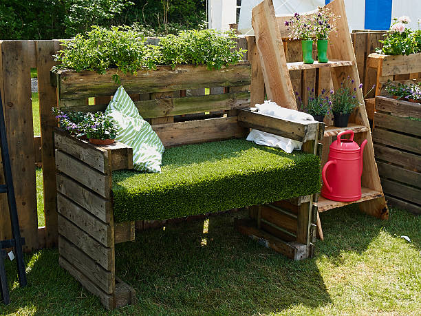 Creative bench in a garden stock photo