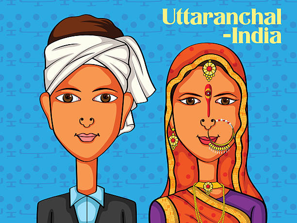 пара уттаранчали в традиционном костюме уттаранчал, индия - garhwal stock illustrations