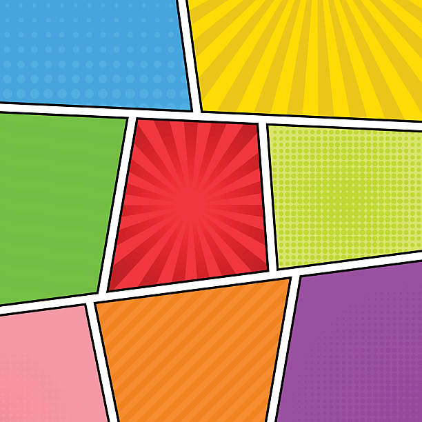 Colorful comic background Comic strip background. Different colorful panels. Rays, lines, dots. Template vector eps 10 comic book layout stock illustrations