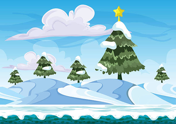 ilustrações de stock, clip art, desenhos animados e ícones de seamless cartoon vector snow landscape with separated layers - nature backgrounds video