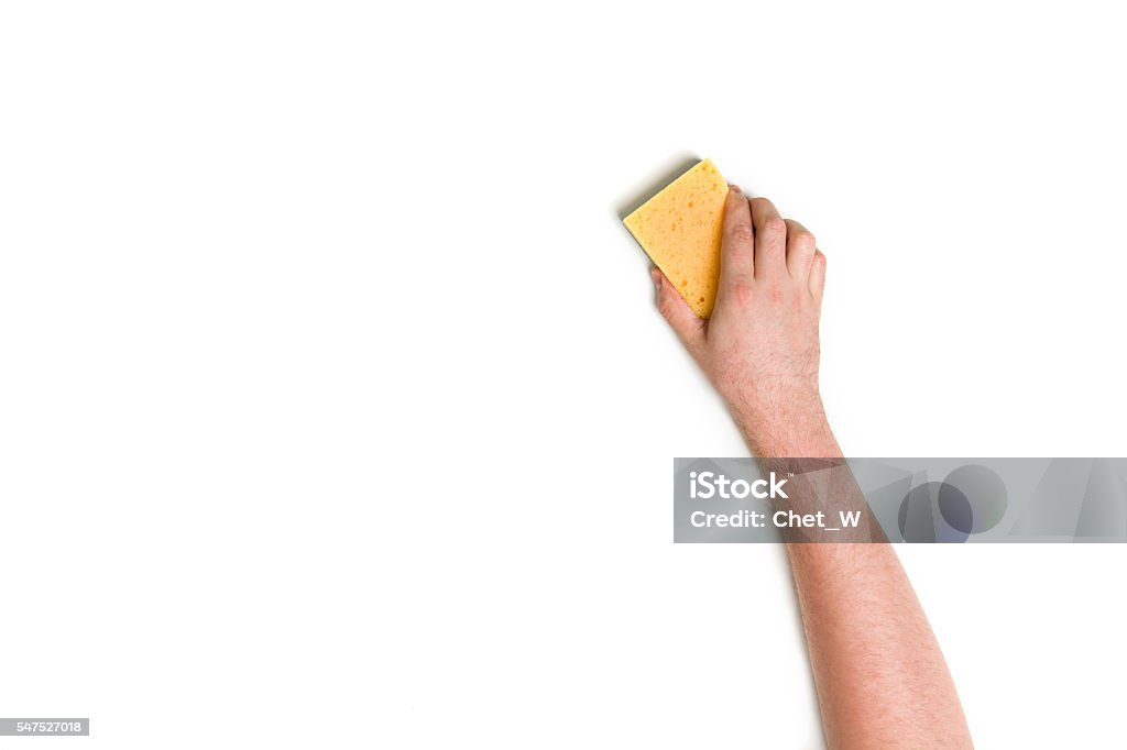 Hand cleaning against a white background Man's or woman's hand cleaning on a white background. Adult Stock Photo