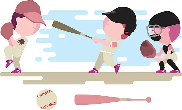 Vector illustration of baseball kids character set