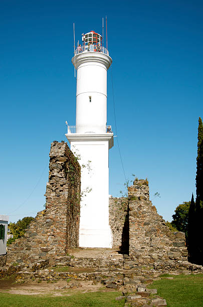 Colonia del Sacramento, Uruguay - April 21, 2016: Lighthouse in Colonia del Sacramento. The lighthouse was built in 1857 over the ruins of the San Francisco convent. It's a great place to see the city, and the surrounding area.