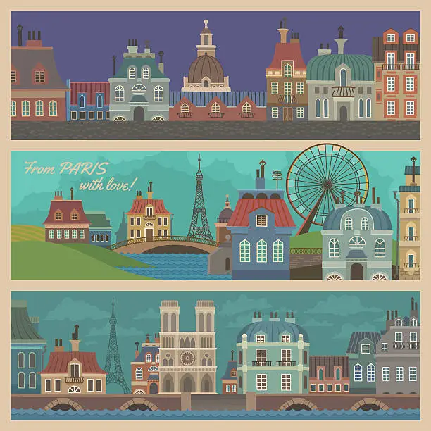 Vector illustration of Paris Views Cartoon Illustrations