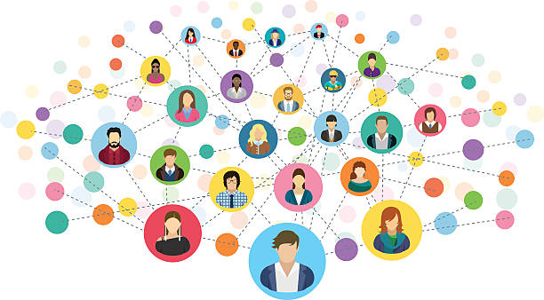 социальные сети  - computer network communication teamwork cooperation stock illustrations