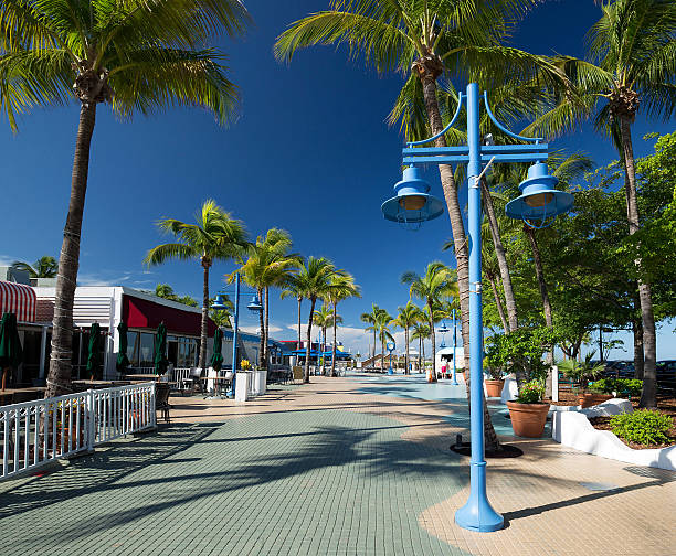 Sunny morning at Times Square in downtown Fort Myers Beach. stock photo