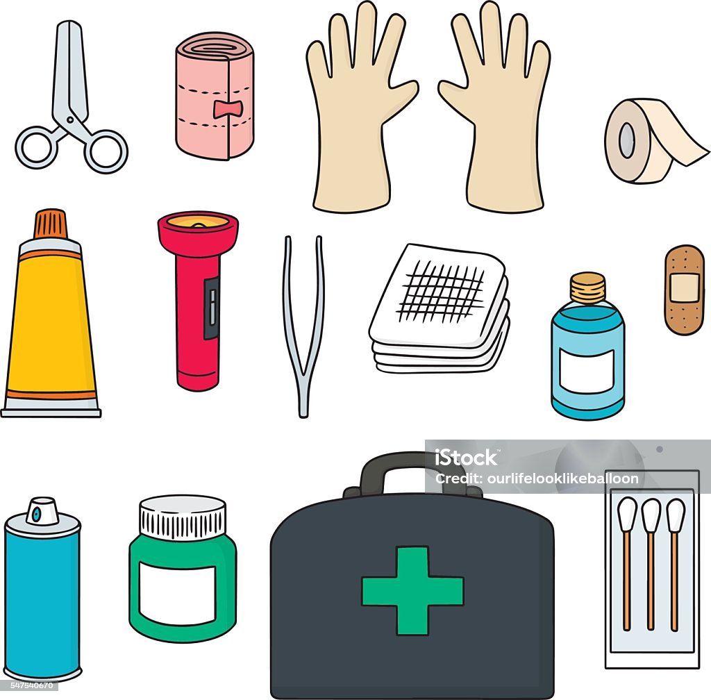 Ilustración de Conjunto Vectorial De Botiquín De Primeros Auxilios y