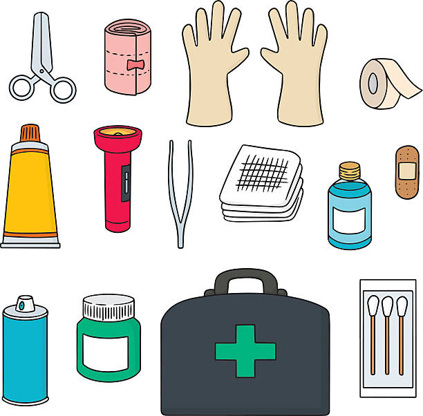 stockillustraties, clipart, cartoons en iconen met vector set of first aid kit - zalf tekening