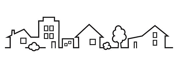 ilustraciones, imágenes clip art, dibujos animados e iconos de stock de ciudad, silueta negra - villa asentamiento humano