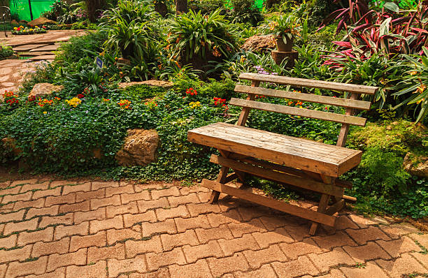 istock Bench wood in the garden. 564560472