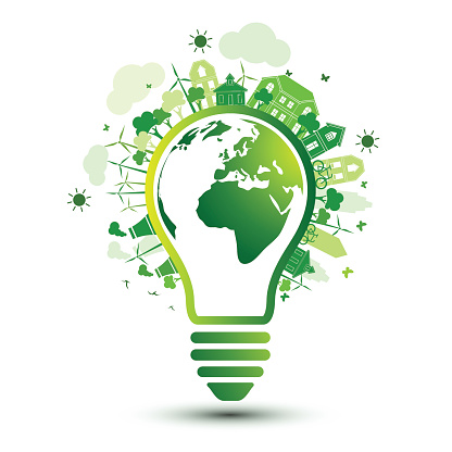 Green city and Eco Earth with light bulb eco concept ,vector illustration