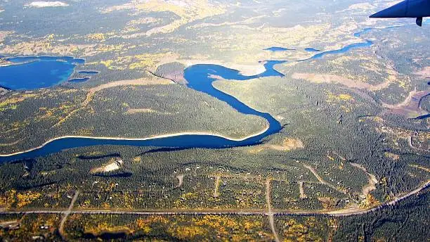 Aerial view over Whitehorse, Yukon, Canada