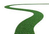 Curved grass road on white background.