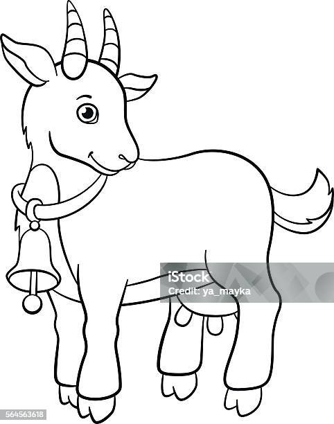 Coloring Pages Farm Animals Little Cute Goat Smiles Stock Illustration - Download Image Now