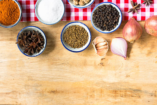 istock Background ingredient food indian style on wooden table. 564565490