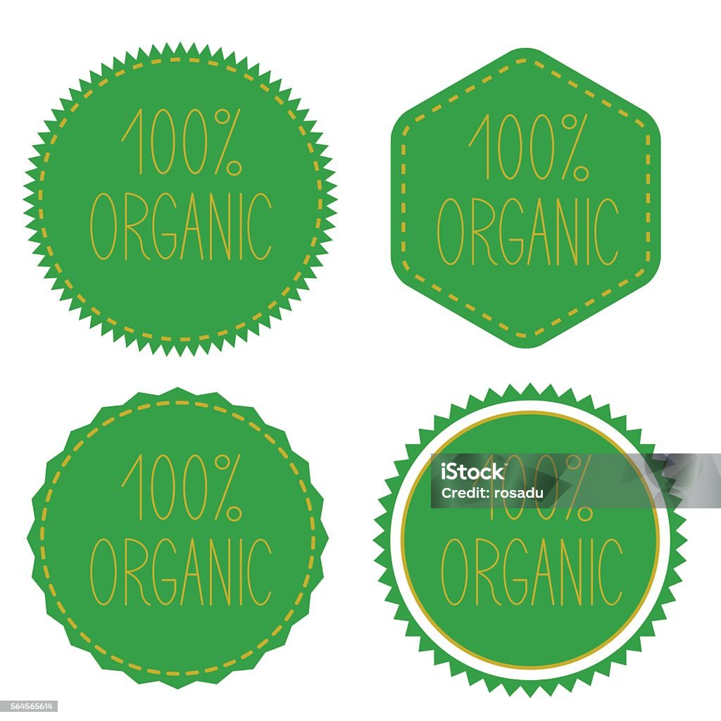 100% organic. Green badges, stickers, logo, stamp. 100% organic. Green badges, stickers, logo, stamp. Modern bright flat design. Abstract stock vector