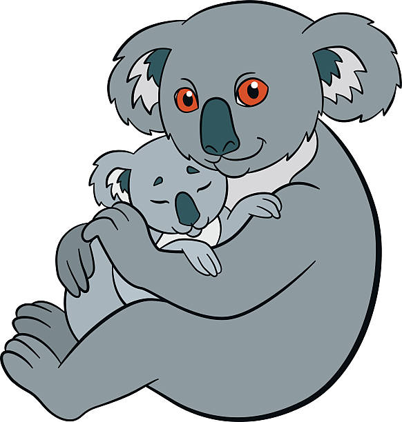 Cartoon Animals. Mother Koala Holds Her Little Cute Baby. Stock Vector |  Royalty-Free | FreeImages