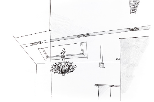 architectural freehand sketch of an idea for ceiling light in apartment