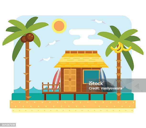 Beach Bungalow Hotel Stock Illustration - Download Image Now - Beach Hut, Vector, Beach