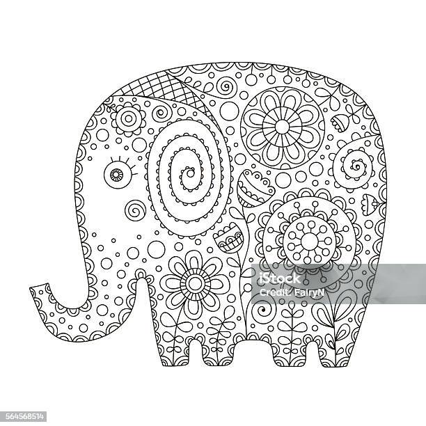 Cute Doodle Elephant Stock Illustration - Download Image Now - Adult, African Culture, Animal