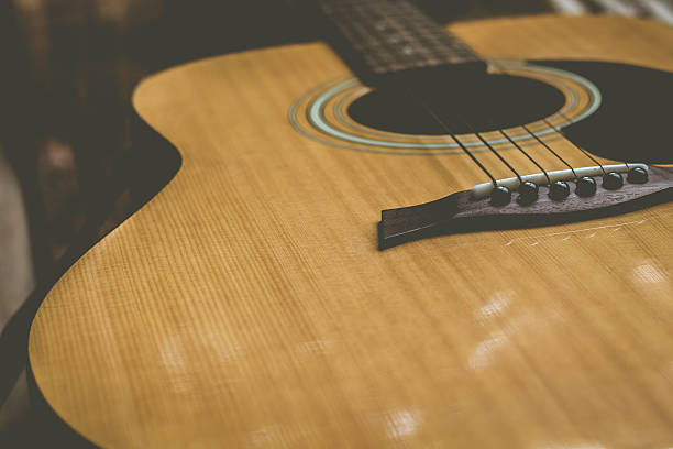 istock Acoustic Guitar on wood background 564576984