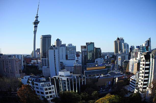 istock Aerial view of Auckland CBD skyline with fish eye effect. 564584064