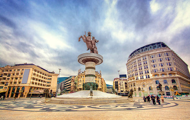 Alexander statue in Skopje center stock photo