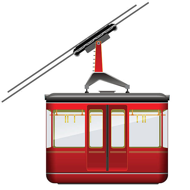 illustrazioni stock, clip art, cartoni animati e icone di tendenza di funivia della cabina grande e vecchia rossa su sfondo bianco - ski lift overhead cable car gondola mountain