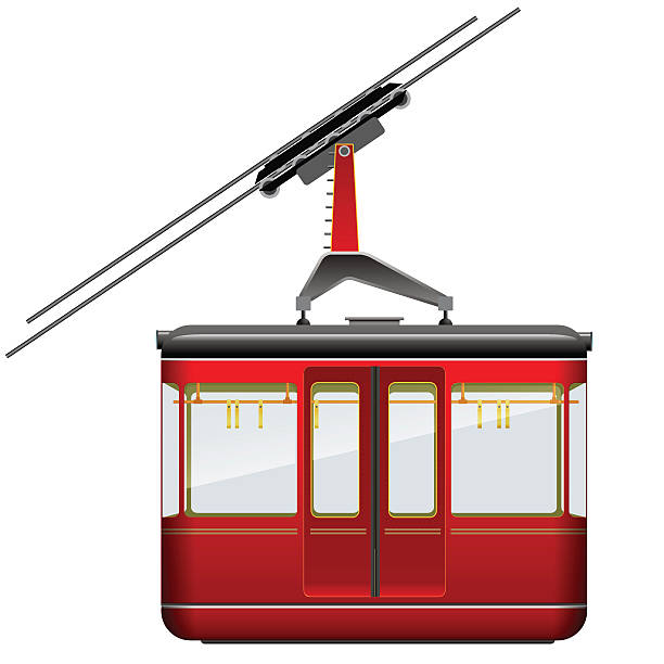 白い背景に赤い大きく、古いキャビンケーブルウェイ - ski lift vector sign symbol点のイラスト素材／クリップアート素材／マンガ素材／アイコン素材
