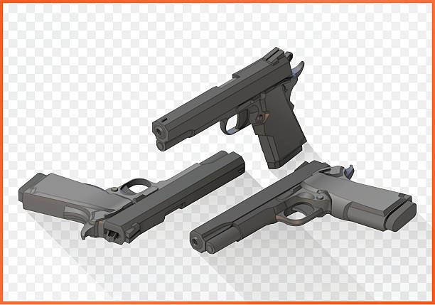 ilustraciones, imágenes clip art, dibujos animados e iconos de stock de pistolas de pistola de vector plano isométrico - m9