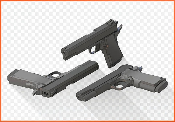 illustrations, cliparts, dessins animés et icônes de pistolets d’armes de poing à vecteur plat isométrique - m9