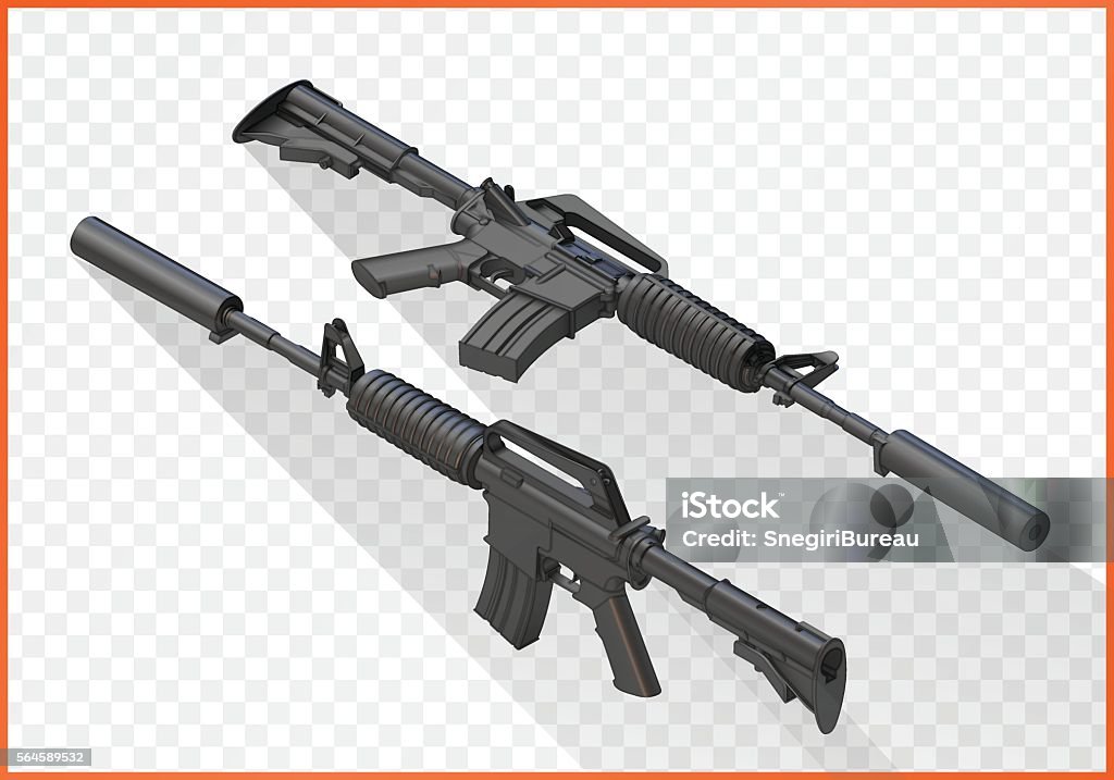 assault rifle m4a1 isometric assault carbine m4a1 isometric. M16 rifle3d vector illustration. M16a2 isolated on white background AR-15 stock vector