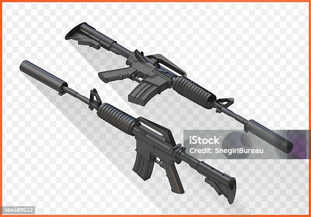 Assault Rifle M4a1 Isometric Stock Illustration - Download Image Now - AR-15, Rifle, Isometric Projection