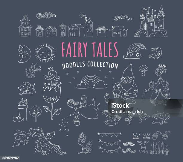 Collection Of Fairy Tales Hand Drawn Doodles Illustrations Stock Illustration - Download Image Now