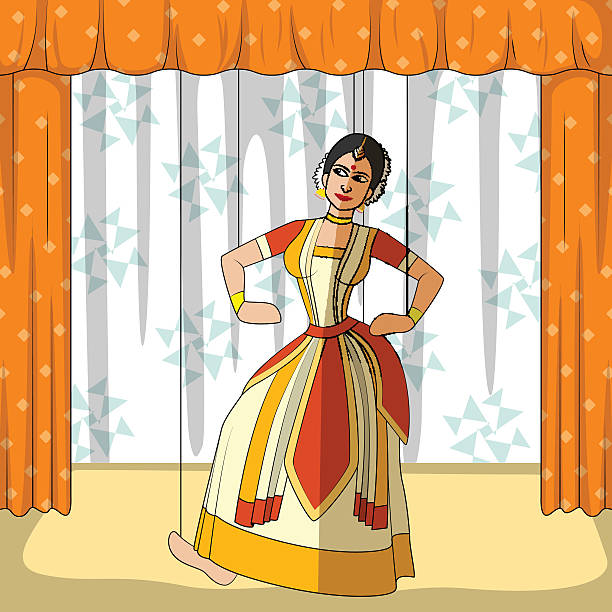 Rajasthani Puppet doing Sattriya classical dance of Assam, India Vector design of colorful Rajasthani Puppet doing Sattriya classical dance of Assam, India assam stock illustrations