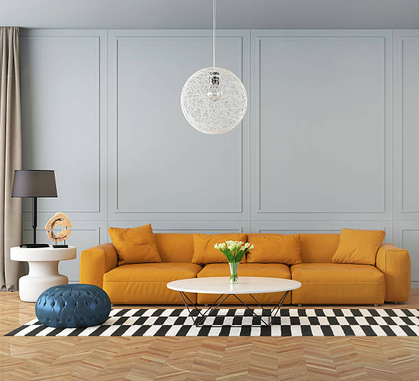 istock Contemporary living room with orange sofa 564595154