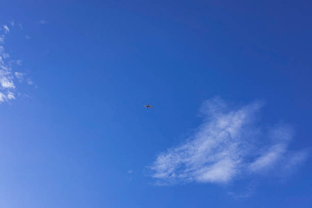 istock Blue sky with cloud in sunny day and small airplane 564596022