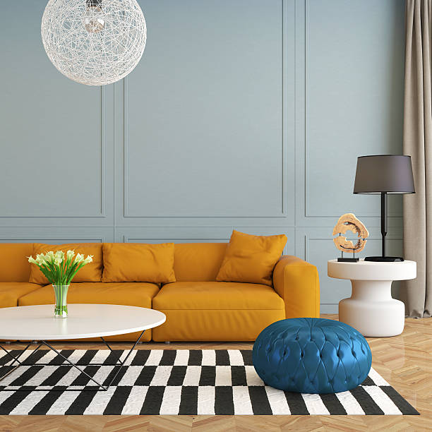 istock Contemporary living room with orange sofa 564597454